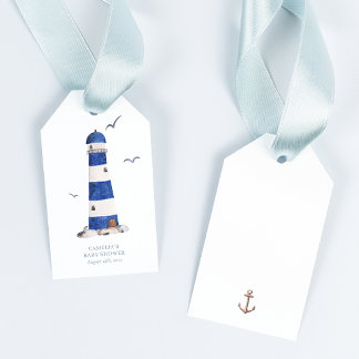 Étiquettes-cadeau Phare Nautique Minimal Baby shower Ahoy Boy