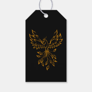 Étiquettes-cadeau Phoenix de cuivre doré se lève sur fond noir