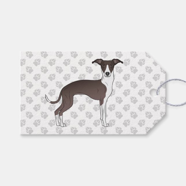 Étiquettes-cadeau Phoque Et Blanc Italien Greyhound Chien Avec Paws (Devant (Horizontal))
