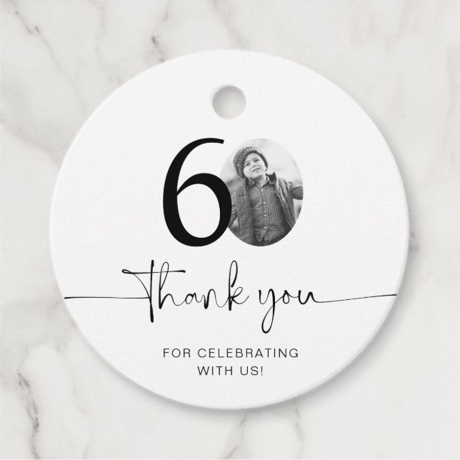 Étiquettes Cadeau Photo 60e anniversaire Merci (Devant)