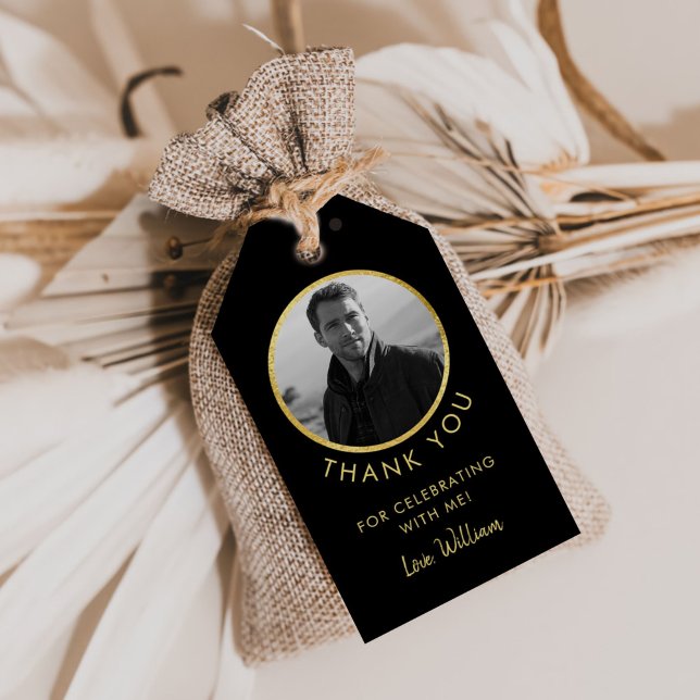 Étiquettes-cadeau Photo Anniversaire Noir Et Or (Créateur téléchargé)