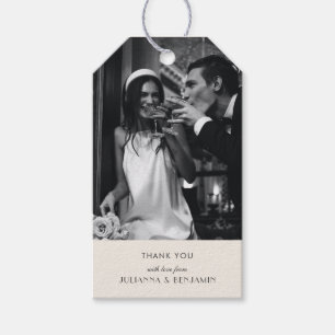 Étiquettes-cadeau Photo Art Déco Merci Ivory Noir Mariage