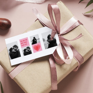 Étiquettes-cadeau Photo Collage Couple Valentines Coeur rose et ro