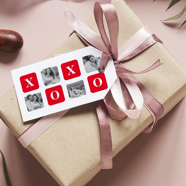 Étiquettes-cadeau Photo Collage moderne Couple et XOXO rouge (Créateur téléchargé)
