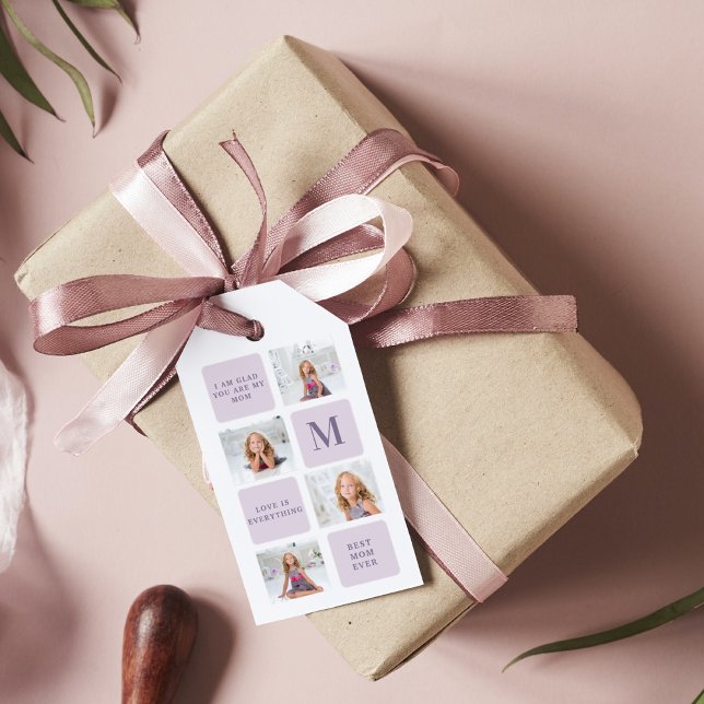 Étiquettes-cadeau Photo Collage moderne Joyeux jour des mères violet (Créateur téléchargé)