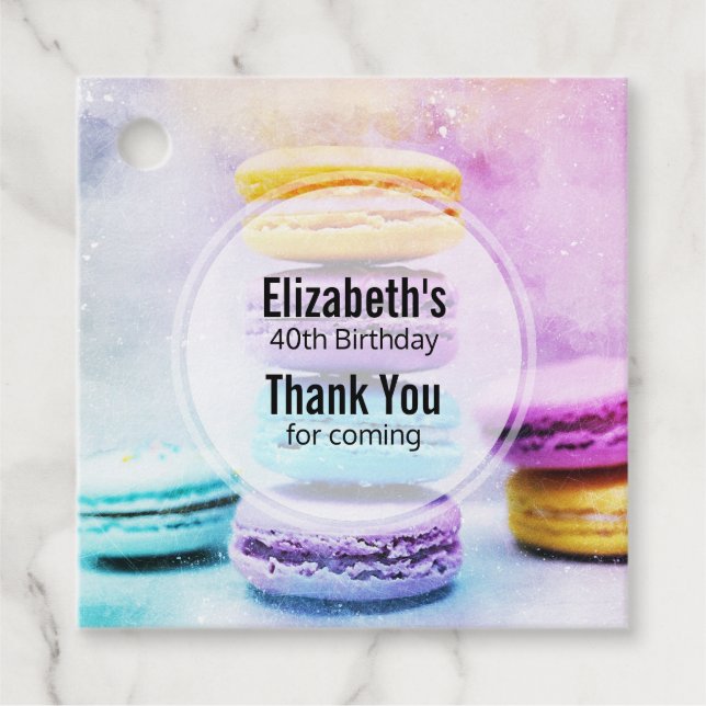 Étiquettes Cadeau Photo Colorful Delicious Macarons Anniversaire (Devant)