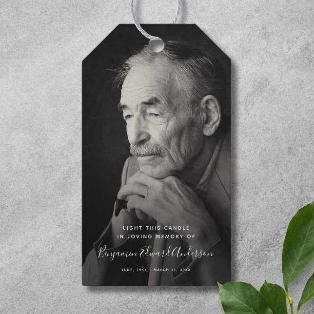 Étiquettes-cadeau Photo commémorative Bougie Funeral Keepsaké (Photo Memorial Favor Tag)