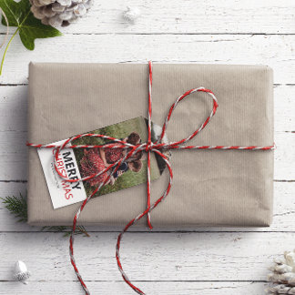 Étiquettes-cadeau Photo de famille de Noël minimaliste moderne