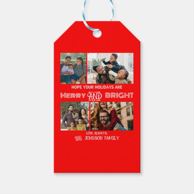 Étiquettes-cadeau Photo de famille moderne et branchée Merry et Brig (Devant)