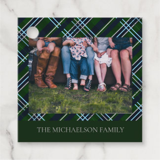 Étiquettes Cadeau Photo de famille preppy à carreaux