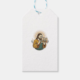 Étiquettes-cadeau Photo de groupe avec Jésus les yeux fermés non fla