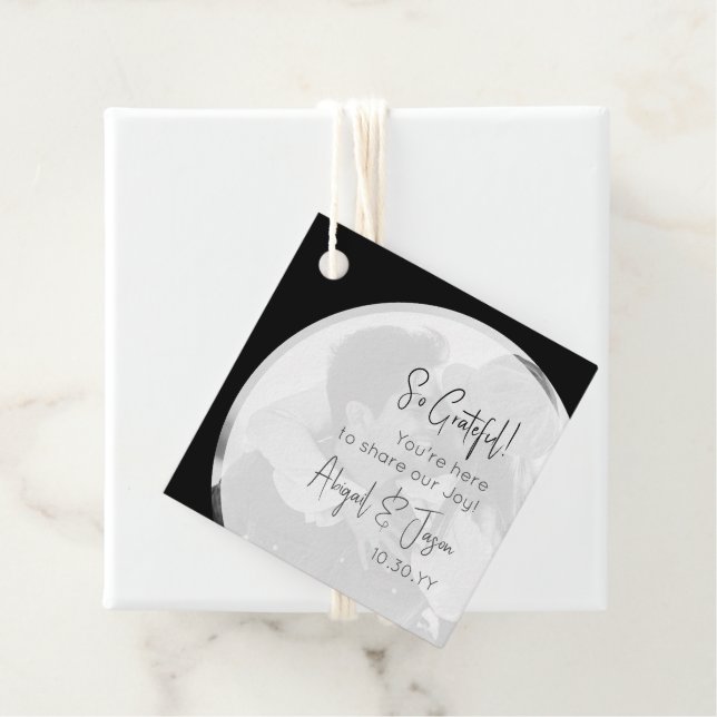 Étiquettes Cadeau Photo de Mariage Décontracté noir et blanc (En situation)