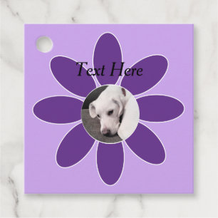 Étiquettes Cadeau Photo de mignon chien chiot dans cadre de fleurs v