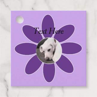 Étiquettes Cadeau Photo de mignon chien chiot dans cadre de fleurs v