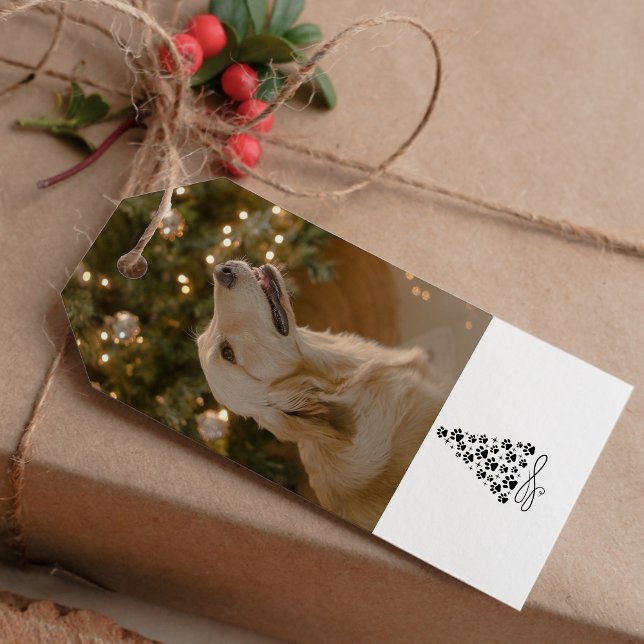 Étiquettes-cadeau Photo de Noël de chien drôle personnalisée (Créateur téléchargé)