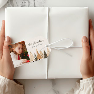 Étiquettes-cadeau Photo de Noël Neutre Forêt d'hiver