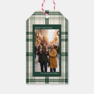 Étiquettes-cadeau Photo de Noël personnalisé à carreaux verts