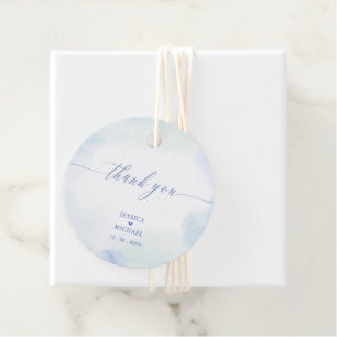 Étiquettes Cadeau Photo de remerciement de mariage au cœur bleu et a