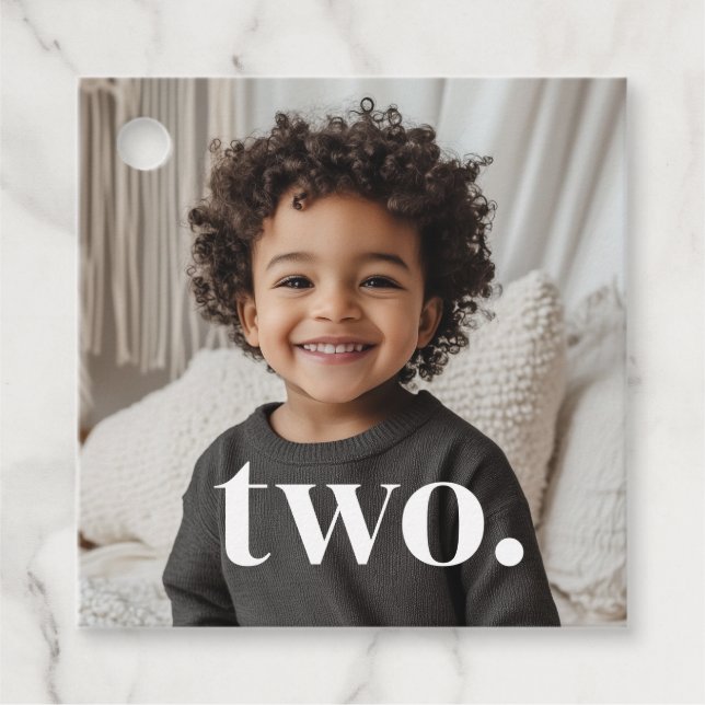 Étiquettes Cadeau Photo du 2e anniversaire - deux (Devant)