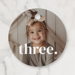 Étiquettes Cadeau Photo du 3e anniversaire - trois