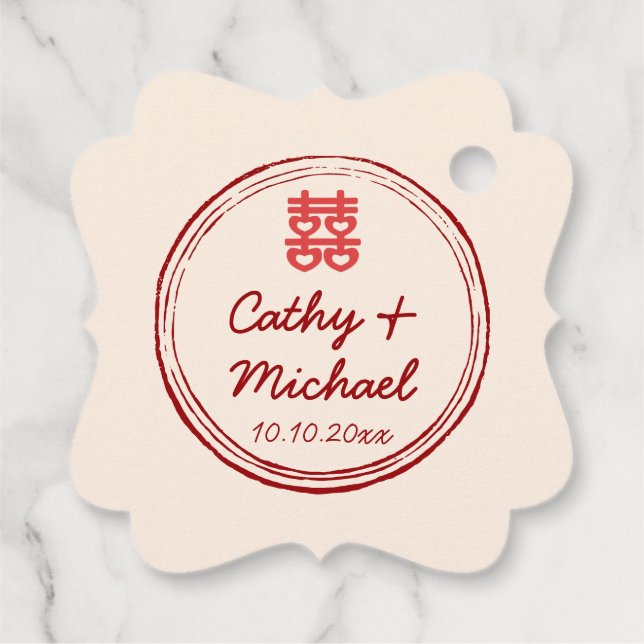 Étiquettes Cadeau Photo en couple logo timbre pour mariage chinois (Dos)