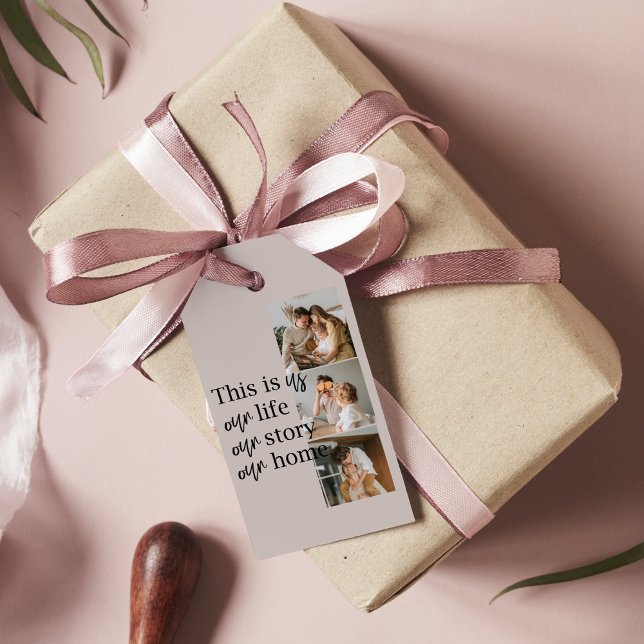 Étiquettes-cadeau Photo Famille Couple Moderne & Citation Famille Lo (Créateur téléchargé)