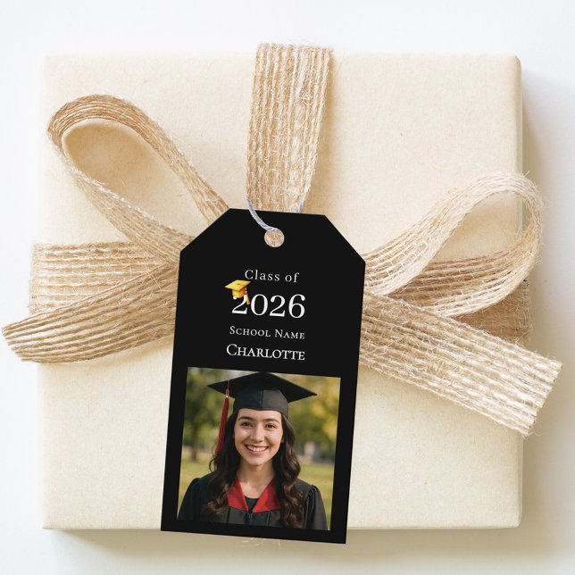 Étiquettes-cadeau Photo Graduation Party Thank You black (Créateur téléchargé)