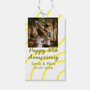Étiquettes-cadeau Photo jaune doré 30e anniversaire de mariage nom