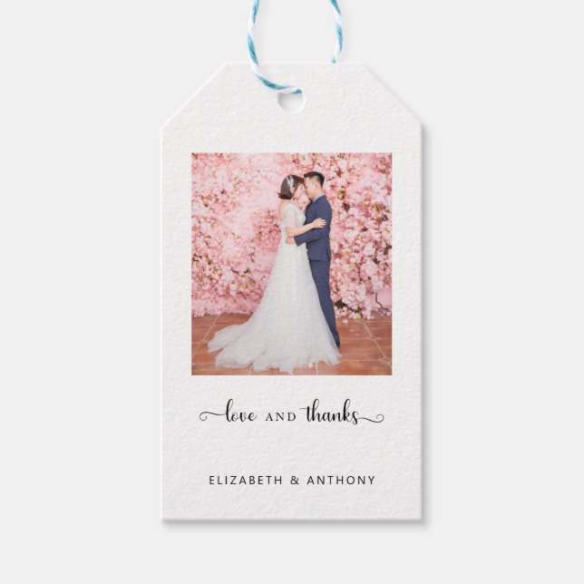 Étiquettes-cadeau Photo Love and Thanks Elegant Script Chic Wedding (Devant)