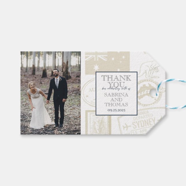 Étiquettes-cadeau Photo Mariage de Navy Blue Australia (Devant (Horizontal))
