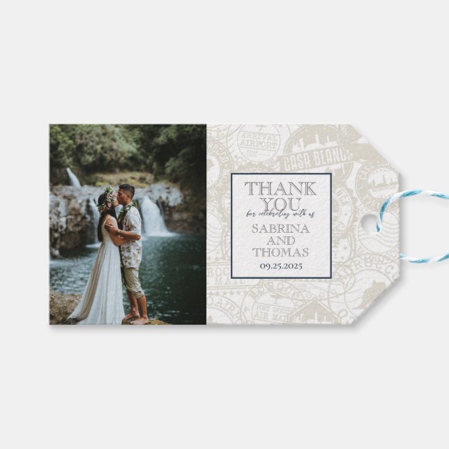 Étiquettes-cadeau Photo Mariage de Navy Blue Hawaii (Devant (Horizontal))