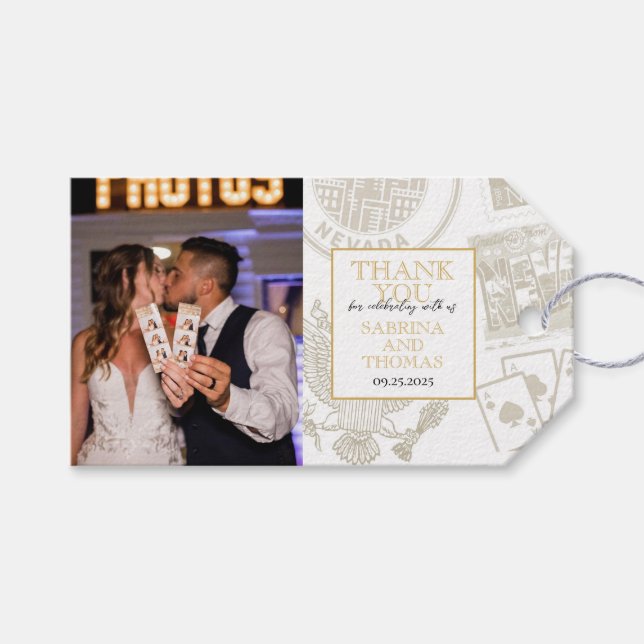 Étiquettes-cadeau Photo Mariage Gold Reno (Devant (Horizontal))