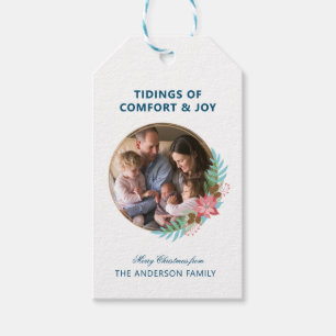 Étiquettes-cadeau Photo Noël Wreath Poinsettia