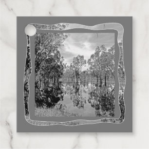Étiquettes Cadeau Photo noir et blanc de la rivière Murray avec réfl