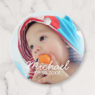 Étiquettes Cadeau Photo personnalisée avec nom et date