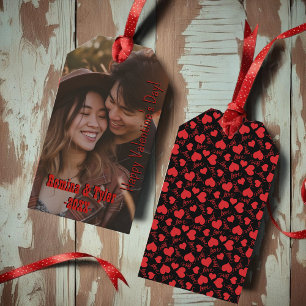 Étiquettes-cadeau Photo romantique rouge personnalisée avec les noms