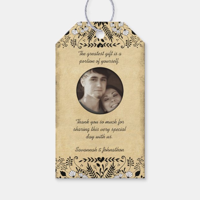 Étiquettes-cadeau Photo Rustic Floral Mariage Merci (Devant)