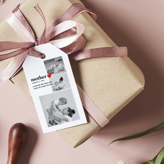 Étiquettes-cadeau Photo & Texte Moderne Coeur Rouge Mère Cadeau (Créateur téléchargé)