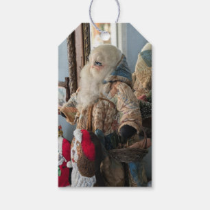 Étiquettes-cadeau Photographie de Père Noël d'art populaire antique