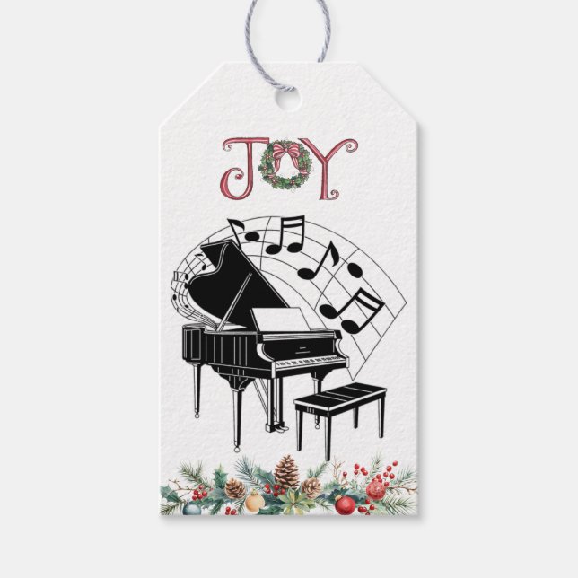 Étiquettes-cadeau Piano à queue Joie de fêtes (Devant)
