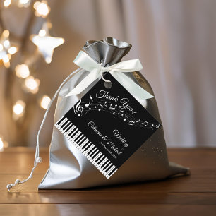 Étiquettes Cadeau Piano Keys Notes musicales Mariage noir et blanc
