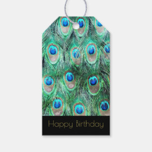 Étiquettes-cadeau Pic Exotique Plumes d'Anniversaire heureux