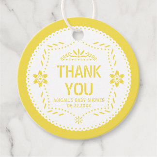 Étiquettes Cadeau Picado de papillon jaune Merci bébé garçon douche