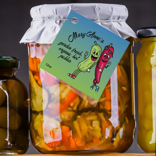 Étiquettes Cadeau Picket et poivre Pals Drôle Cartoon Pickles Jar (Créateur téléchargé)
