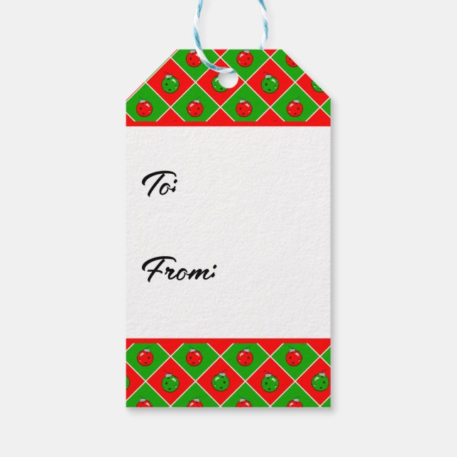 Étiquettes-cadeau Pickleball Noël Rouge et Vert Ornament Checks (Dos)