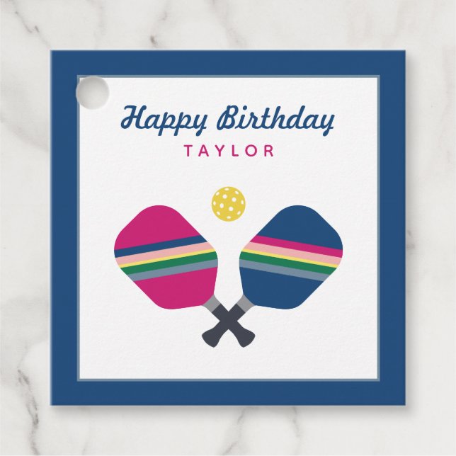 Étiquettes Cadeau Pickleball Party Nom personnalisé Blue Party (Devant)