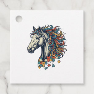 Étiquettes Cadeau Pièce de puzzle de cheval coloré T-Shirt gravure v
