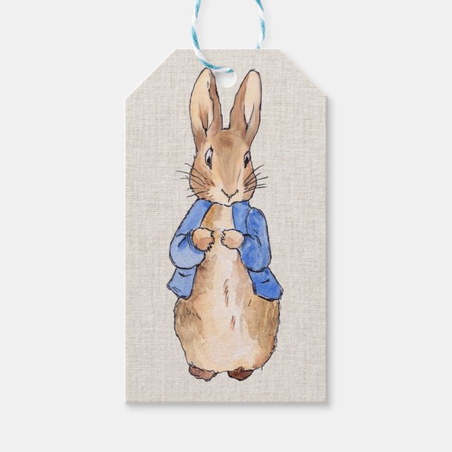 Étiquettes-cadeau Pierre avec Arrière - plan de lin beige (Devant)