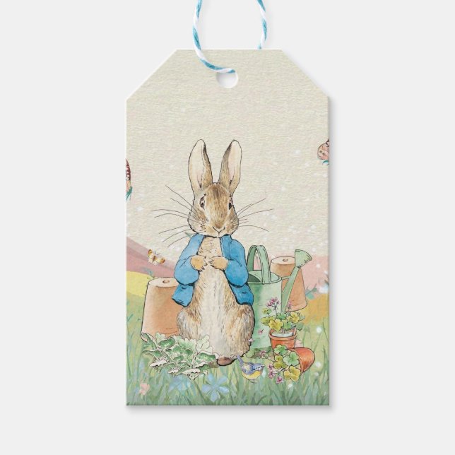 Étiquettes-cadeau Pierre fleurs sauvages et papillons de lapin (Devant)