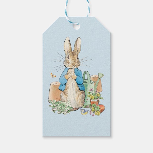 Étiquettes-cadeau Pierre le lapin dans son jardin (Devant)